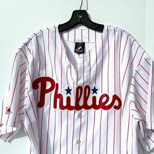 VTG Philadelphia Phillies Majestic 6700 MLB White Pinstripe Baseball Jersey XL